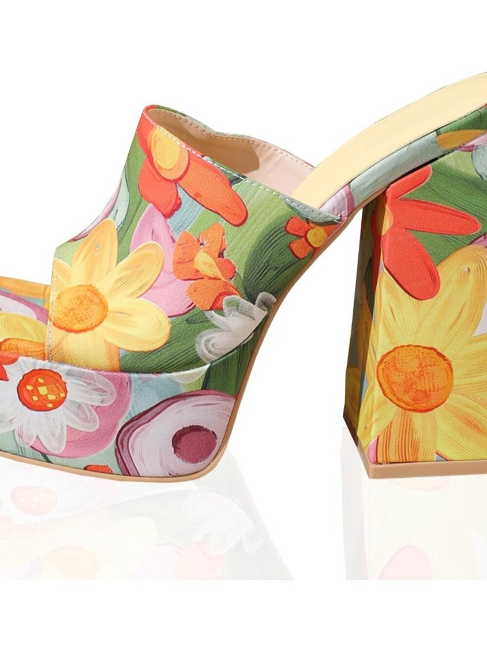 Women's multicolour Chunky Platform High Heels Square Open Wedge Sandals Shoes